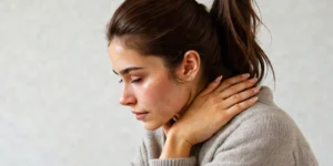 Frau mit Nackenschmerzen